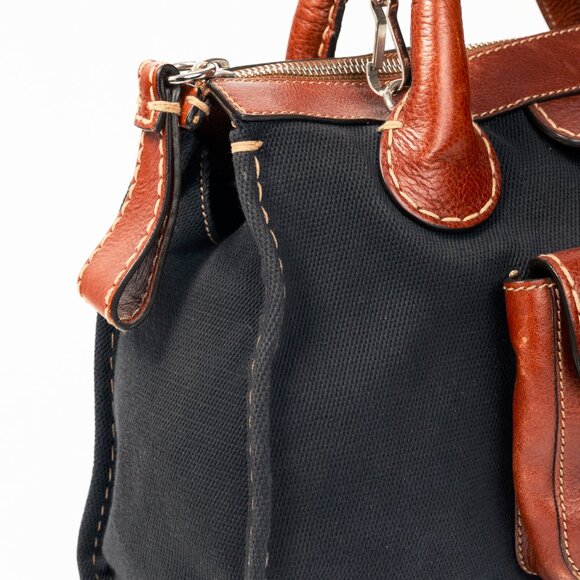 Chloe Edith Navy Canvas & Leather Trim Tote - Picture 11 of 15